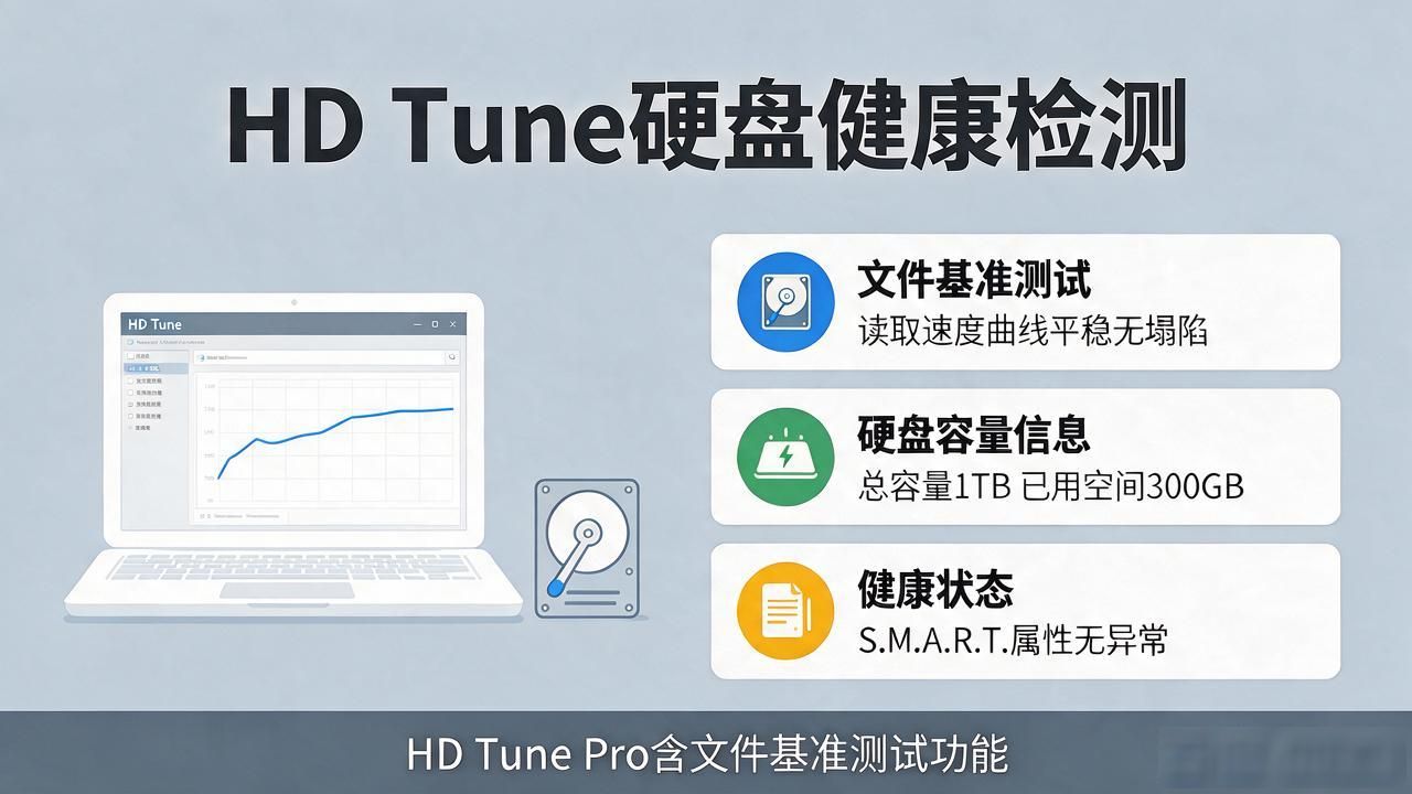 用HDTune硬盘检测工具中文版，快速查出硬盘健康与坏道问题