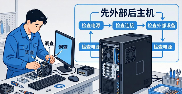 电脑硬件故障排查步骤：由表及里，先电源后负载等