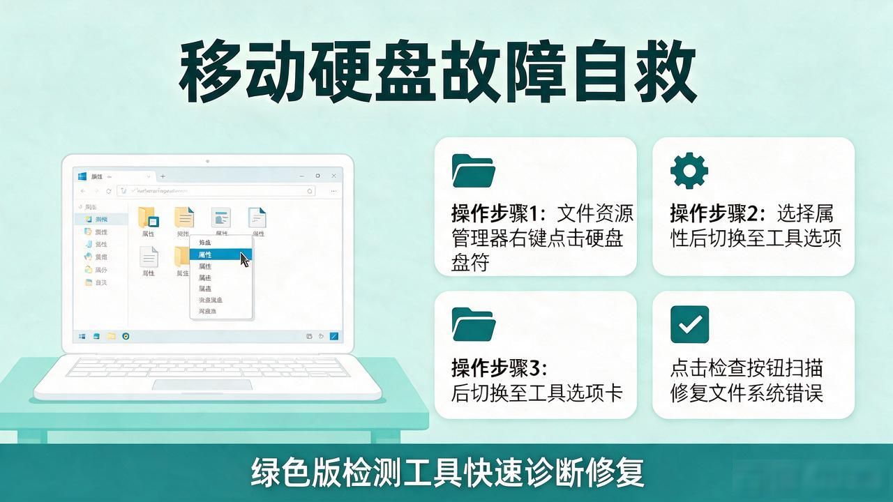 移动硬盘故障自救！绿色版检测工具快速诊断修复