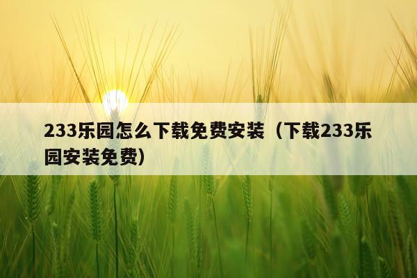 233乐园怎么下载免费安装（下载233乐园安装免费）