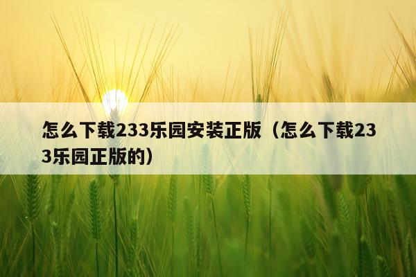 怎么下载233乐园安装正版(怎么下载233乐园正版的)