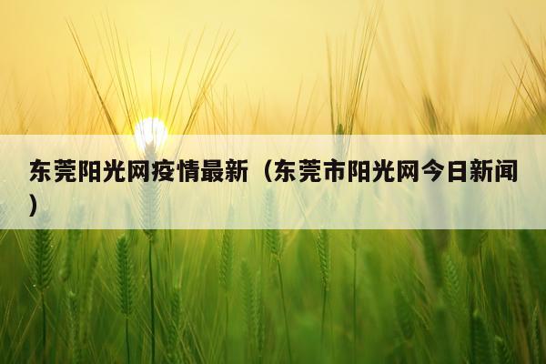 东莞阳光网疫情最新(东莞市阳光网今日新闻)