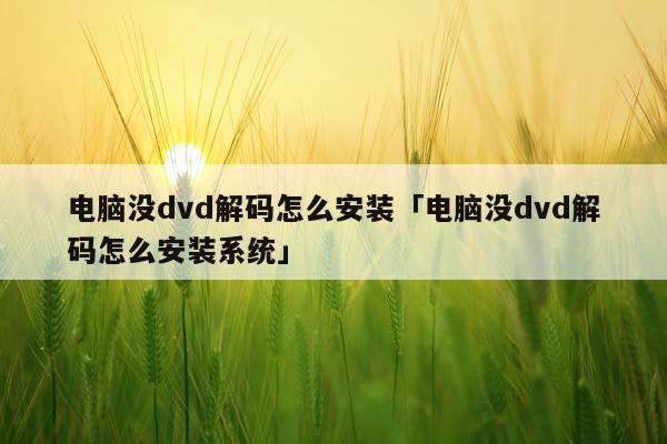 电脑没dvd解码怎么安装「电脑没dvd解码怎么安装系统」